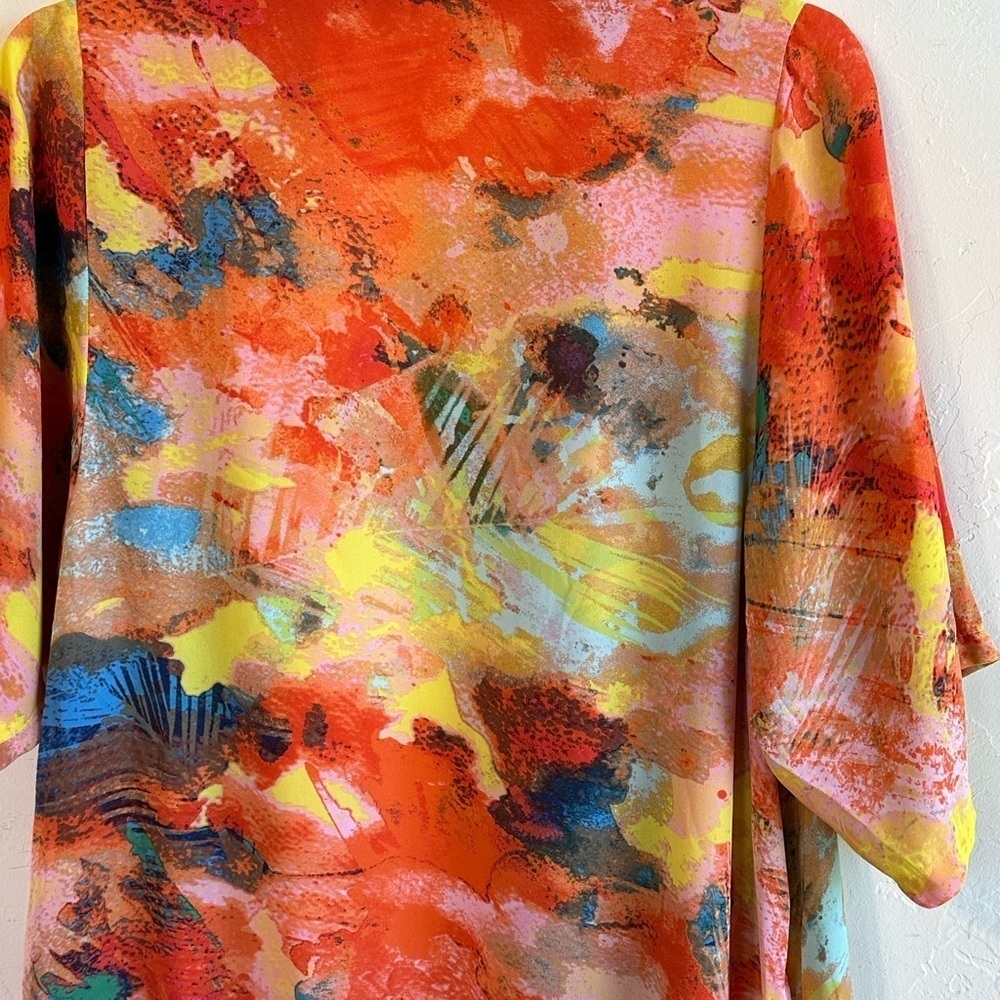 Gianni Bini Vibrant Multicolor Avant Garde Kimono Cover Up with Fringe Sz XL - Picture 10 of 12